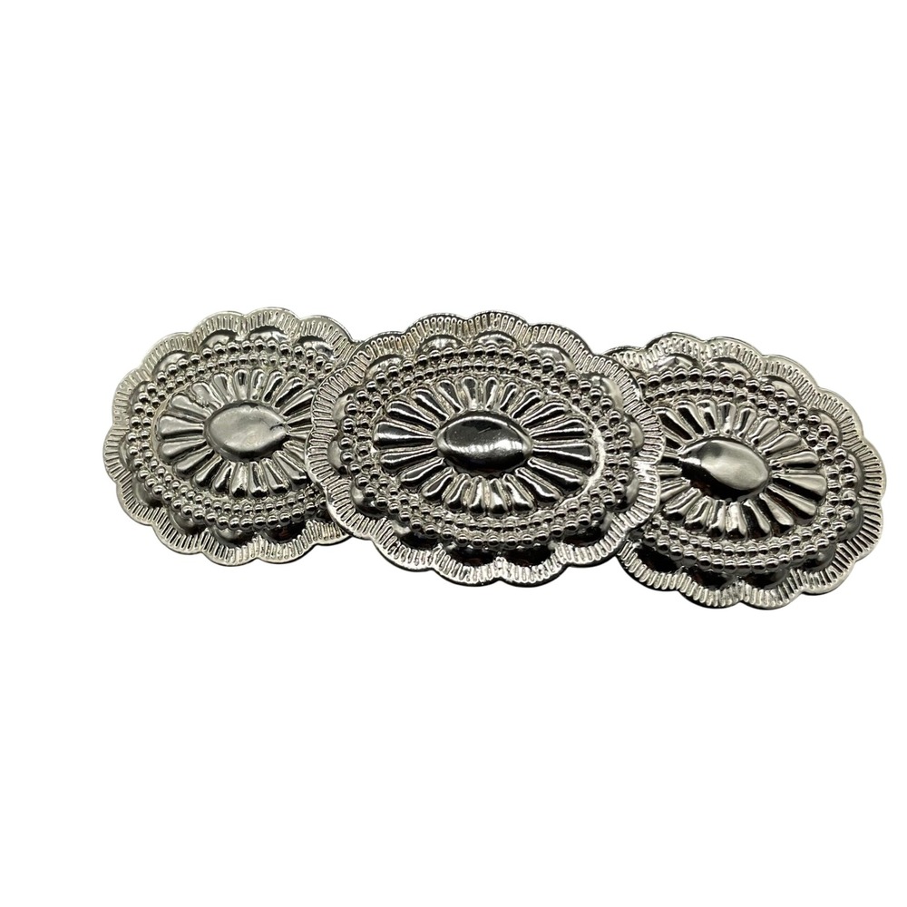 VTG Western Silver Tone Concho Hair Barrette Scalloped Stamped French Clip 4"